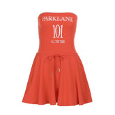 Self tie letter pattern backless tube mini dress | Festival Outfits Women