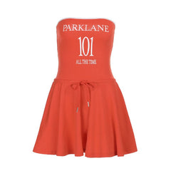 Self tie letter pattern backless tube mini dress | Festival Outfits Women