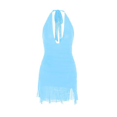 Halter self tie deep v neck slit ruched mini dress | Festival Outfits Women