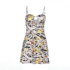 Tiger print hollow out cami cut out mini dress | Festival Outfits Women