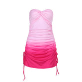 Gradient ruched self tie tube mini dress | Festival Outfits Women