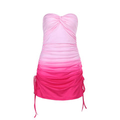 Gradient ruched self tie tube mini dress | Festival Outfits Women