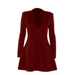 Long sleeve v neck zip-up solid mini dress | Festival Outfits Women