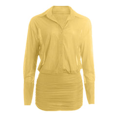 Long sleeve turnover collar button chiffon mini dress | Festival Outfits Women