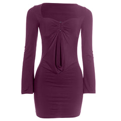 Hollow out long sleeve ruched solid cut out mini dress | Festival Outfits Women