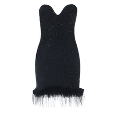 Sweetheart neck fluffy glitter mini dress | Festival Outfits Women