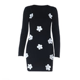 Long sleeve u neck flower applique mini dress | Festival Outfits Women