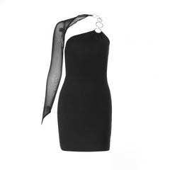 One shoulder o ring backless mini dress | Festival Outfits Women
