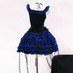 Ruffle flower applique square neck zip-up mini dress | Festival Outfits Women