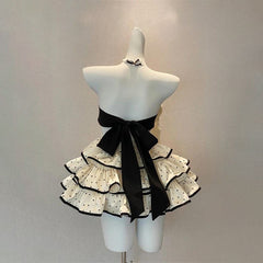 Polka dot halter ruffle bowknot backless mini dress | Festival Outfits Women