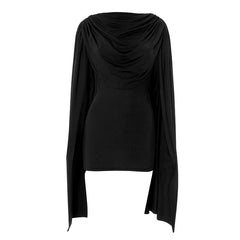 Long flared sleeve solid ruched mini dress | Festival Outfits Women