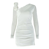 Long sleeve flower applique ruched mini dress | Festival Outfits Women
