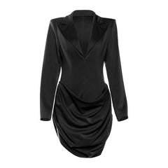 Turnover collar v neck long sleeve ruched mini dress | Festival Outfits Women