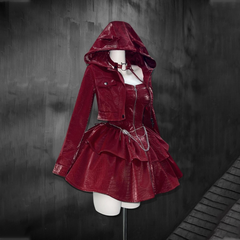 Long sleeve hoodie PU leather halter zip-up 2 piece mini dress | Festival Outfits Women