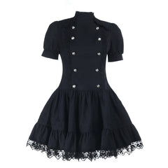 Puff sleeve high neck lace hem mini dress | Festival Outfits Women