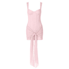 Self tie lace v neck zip-up cami mini dress | Festival Outfits Women