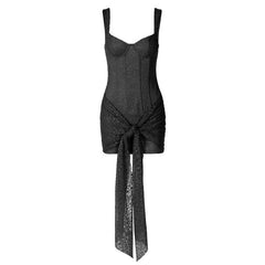 Self tie lace v neck zip-up cami mini dress | Festival Outfits Women