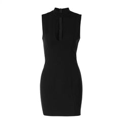 Hollow out crewneck sleeveless zip-up cut out mini dress | Festival Outfits Women