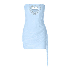 Hollow out beaded lace irregular tube cut out mini dress | Festival Outfits Women