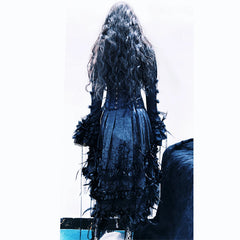Long sleeve flower applique lace up lace hem mini dress | Festival Outfits Women