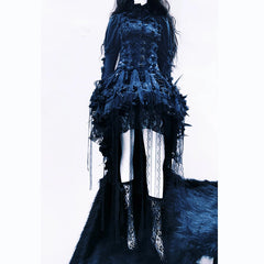 Long sleeve flower applique lace up lace hem mini dress | Festival Outfits Women