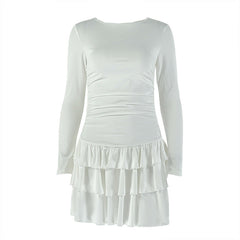 Long sleeve crewneck ruffle mini dress | Festival Outfits Women