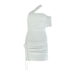 One shoulder mesh flower applique slit mini dress | Festival Outfits Women