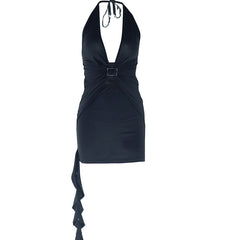 Halter ruffle backless self tie mini dress | Festival Outfits Women