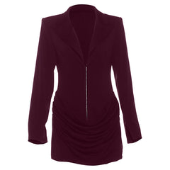 Long sleeve ruched deep v neck solid mini dress | Festival Outfits Women