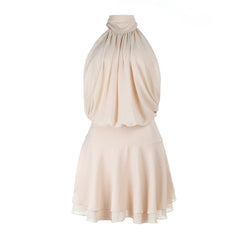 Ruched self tie halter chiffon zip-up mini dress | Festival Outfits Women