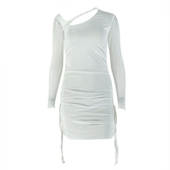Long sleeve mesh hollow out ruched cut out mini dress | Festival Outfits Women
