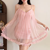 Glitter mesh v neck ruffle cami mini dress | Festival Outfits Women