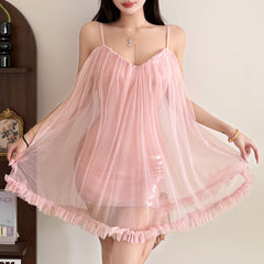 Glitter mesh v neck ruffle cami mini dress | Festival Outfits Women