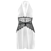 Halter self tie v neck lace zip-up mini dress | Festival Outfits Women