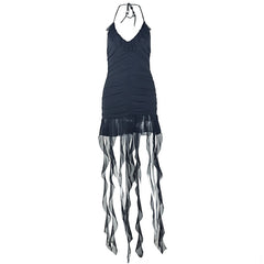 Halter self tie v neck ruched mini dress | Festival Outfits Women