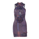 Hollow out flower applique print crewneck cut out mini dress | Festival Outfits Women