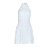Halter self tie ruched backless solid mini dress | Festival Outfits Women