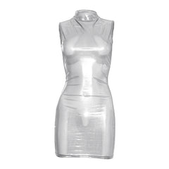 High neck see through sleeveless mini dress | Festival Outfits Women