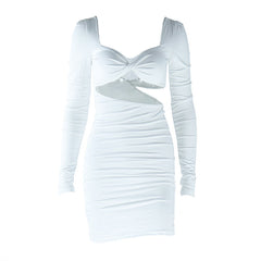 Long sleeve hollow out v neck ruched cut out mini dress | Festival Outfits Women