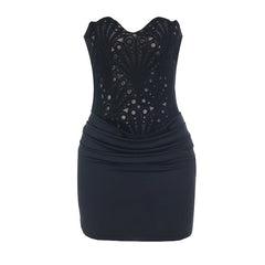 Self tie pleated backless solid tube mini dress | Festival Outfits Women