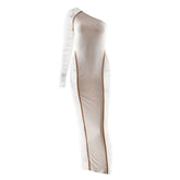 Irregular long sleeve ruched mesh mini dress | Festival Outfits Women