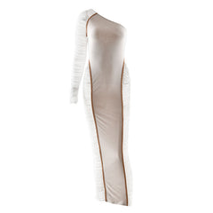 Irregular long sleeve ruched mesh mini dress | Festival Outfits Women