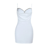 V neck beaded solid backless cami mini dress | Festival Outfits Women