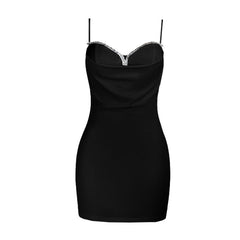 V neck beaded solid backless cami mini dress | Festival Outfits Women