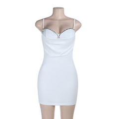 V neck beaded solid backless cami mini dress | Festival Outfits Women