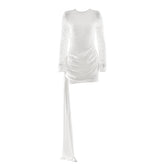 Crewneck long sleeve irregular ruched lace mini dress | Festival Outfits Women