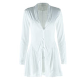 Long sleeve v neck pleated button padded mini dress | Festival Outfits Women