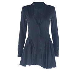 Long sleeve v neck pleated button padded mini dress | Festival Outfits Women