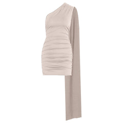 Irregular one shoulder ruched solid mini dress | Festival Outfits Women