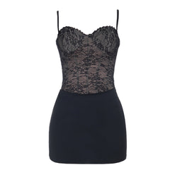Lace up v neck lace backless cami mini dress | Festival Outfits Women